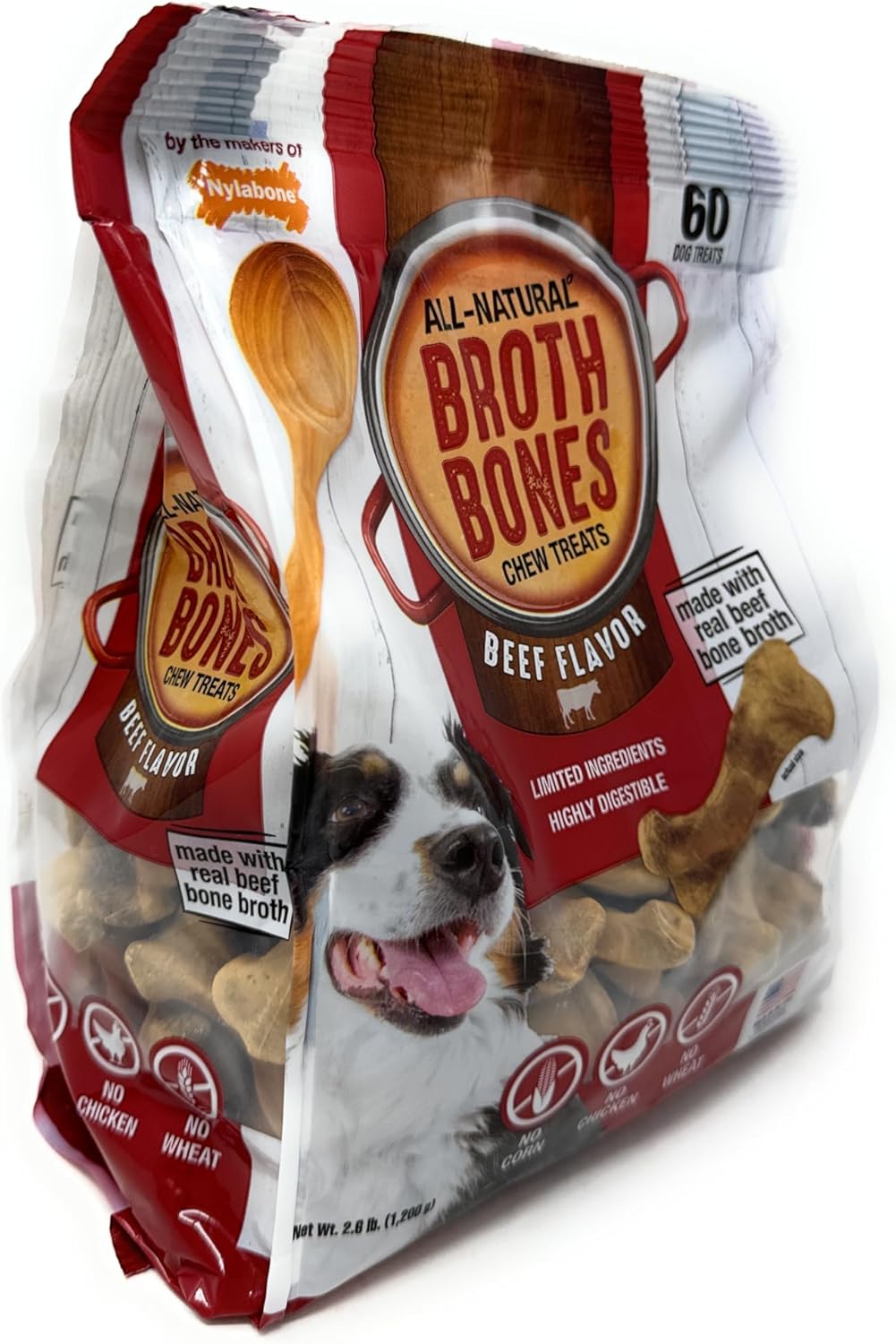 Nylabone Beef Broth Bones for Dogs, 60 Count, 2.6 Lbs