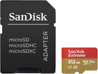 SanDisk microSD card with adapter and Extreme 512GB microSDXC card on a white background