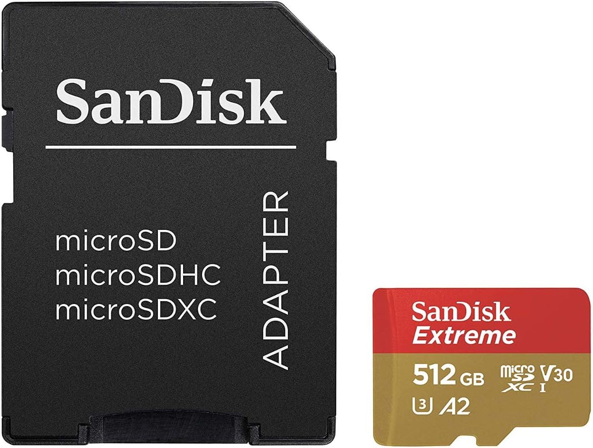 SanDisk microSD card with adapter and Extreme 512GB microSDXC card on a white background