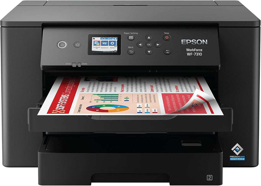 Epson Workforce Pro WF-7310 Wireless Wide-Format Printer with Print up to 13" x 19" Auto Double-Sided Printing max 11" x 17", 500-sheet Capacity, 2.4" Color Display, Smart Panel App - Black