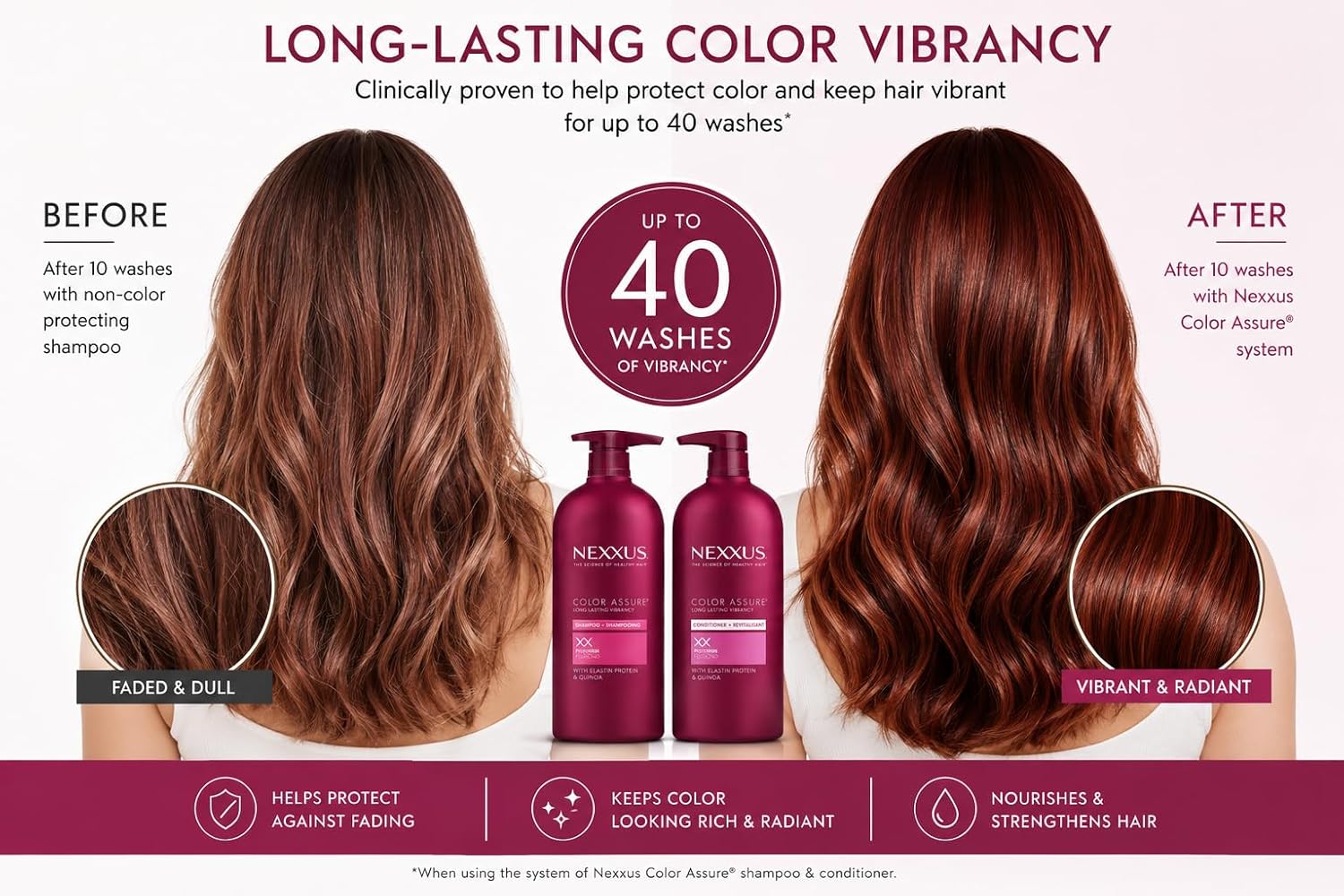 Nexxus Color Assure Shampoo and Conditioner for Color Treated Hair Color Assure Enhance Color Long Lasting Vibrancy 32 oz, 2 Count