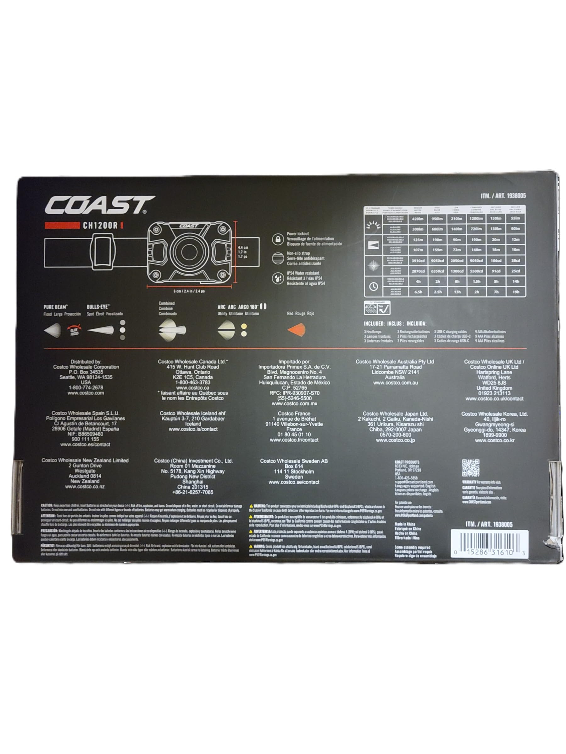Coast 1200 Lumen Rechargeable Headlamp, 3-Pack