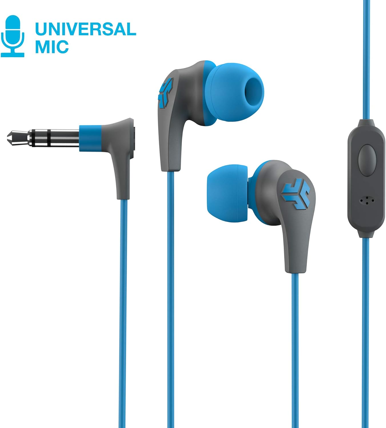 JLab JBuds Pro Signature Earbuds, Titanium 10mm Drivers, Music Controls, Universal Mic, Custom Fit with Cush Fins, Blue
