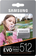 Samsung (MB-ME512GA/AM) 512GB 100MB/s (U3) MicroSDXC Evo Select Memory Card with Adapter