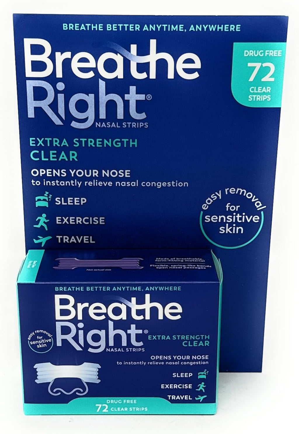 Breathe Right Nasal Strips, Extra Clear for Sensitive Skin, 72 Clear Strips