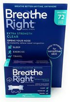 Breathe Right Nasal Strips, Extra Clear for Sensitive Skin, 72 Clear Strips