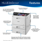 Brother Business Color Laser Printer, HLL8360CDWT, Wireless Networking, Automatic Duplex Printing with Lower Paper Tray,Works with Alexa, White