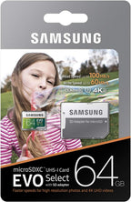 SAMSUNG (MB-ME64GA/AM) 64GB 100MB/s (U3) MicroSDXC EVO Select Memory Card with Full-Size Adapter