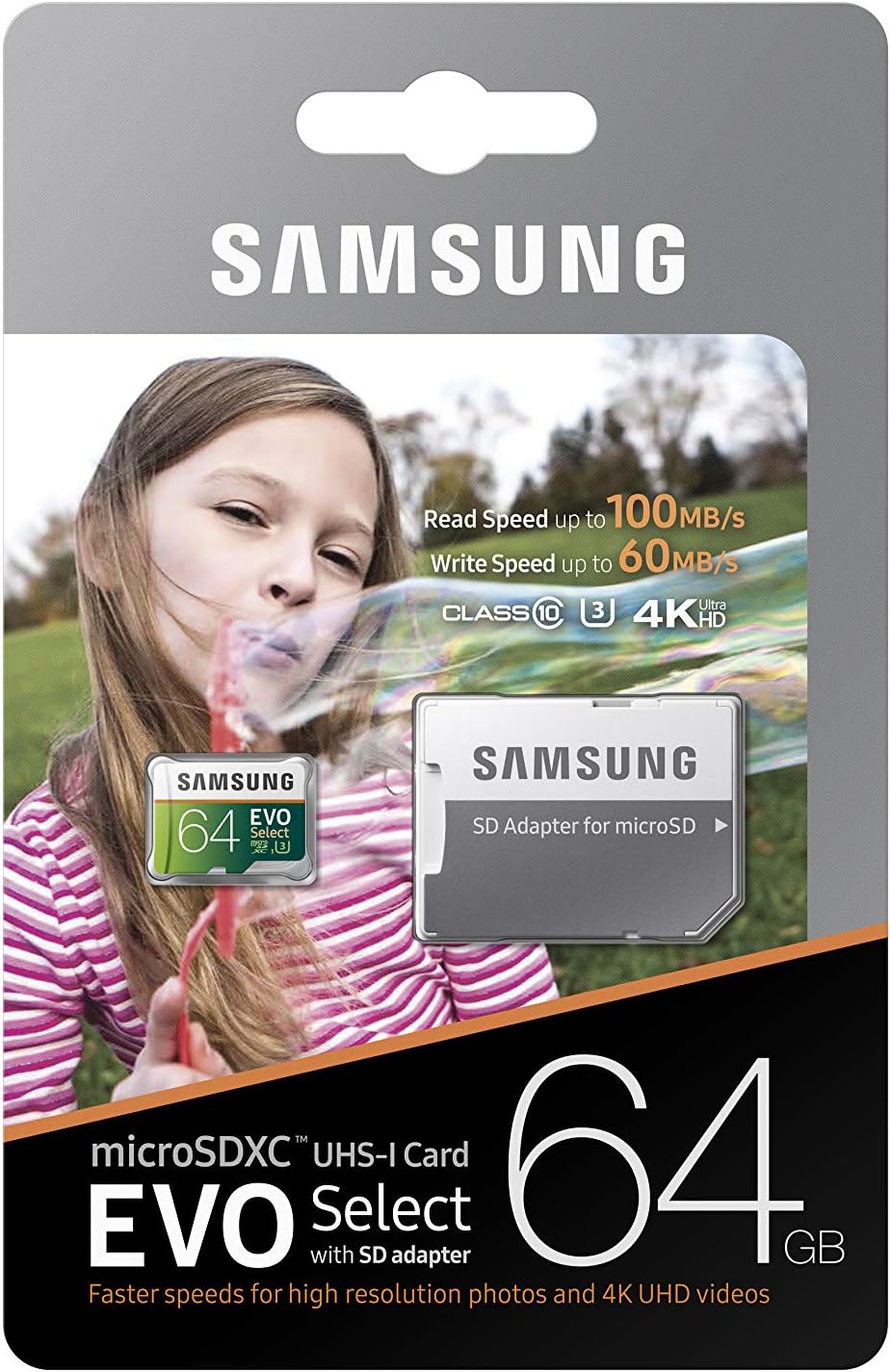 SAMSUNG (MB-ME64GA/AM) 64GB 100MB/s (U3) MicroSDXC EVO Select Memory Card with Full-Size Adapter
