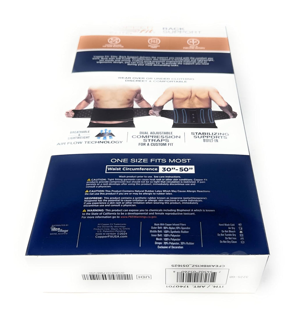 Copper Fit Elite Air Back Support Brace with Airflow Technology, Adjustable Compression Straps, Double Band, One Size Fits Most