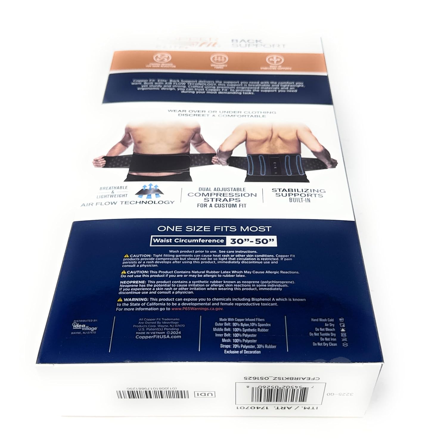 Copper Fit Elite Air Back Support Brace with Airflow Technology, Adjustable Compression Straps, Double Band, One Size Fits Most