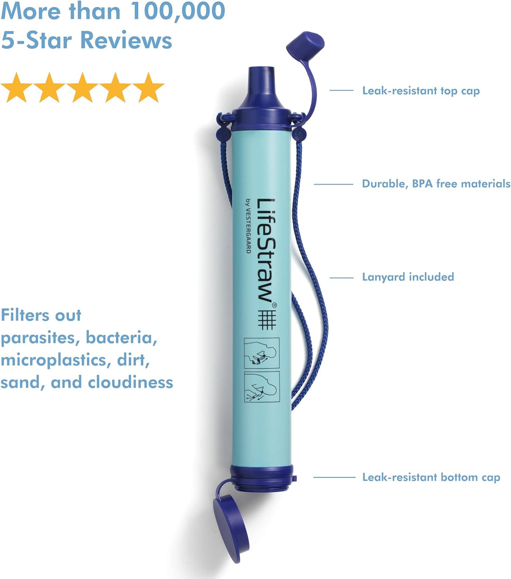 LifeStraw Personal — Water Filter for Hiking, Camping, Travel, and Emergency Preparedness, 4 Pack, Navy