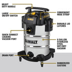 DEWALT DXV08S 8 Gallon Wet/Dry Vacuum, 4 Peak HP Shop Vacuum, Stainless Steel Tank, Silver