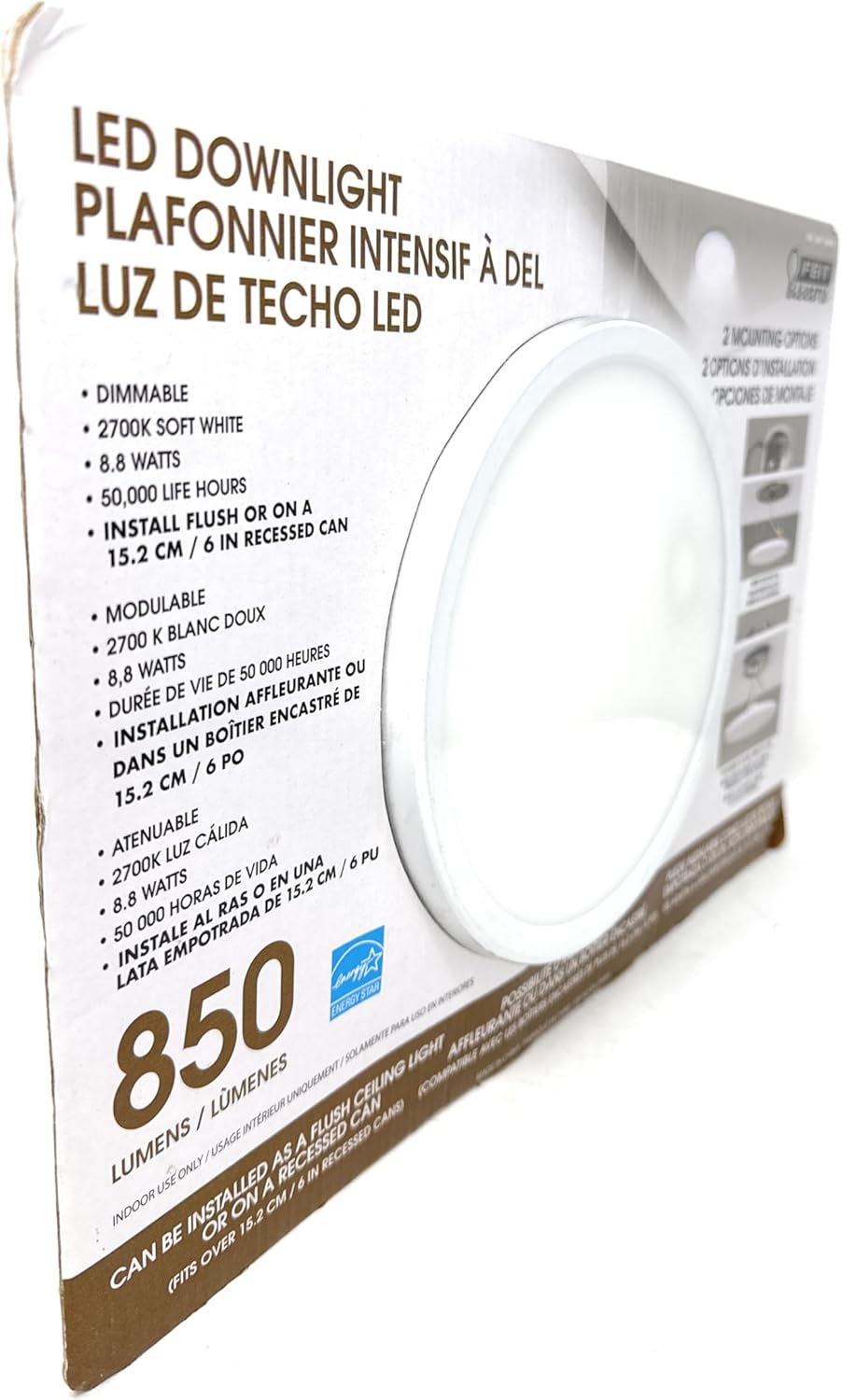 Feit Electric Round, 2 Mounting Options, for Home, Office, Commercial LED Downlight, 7.5", 2700K Soft White