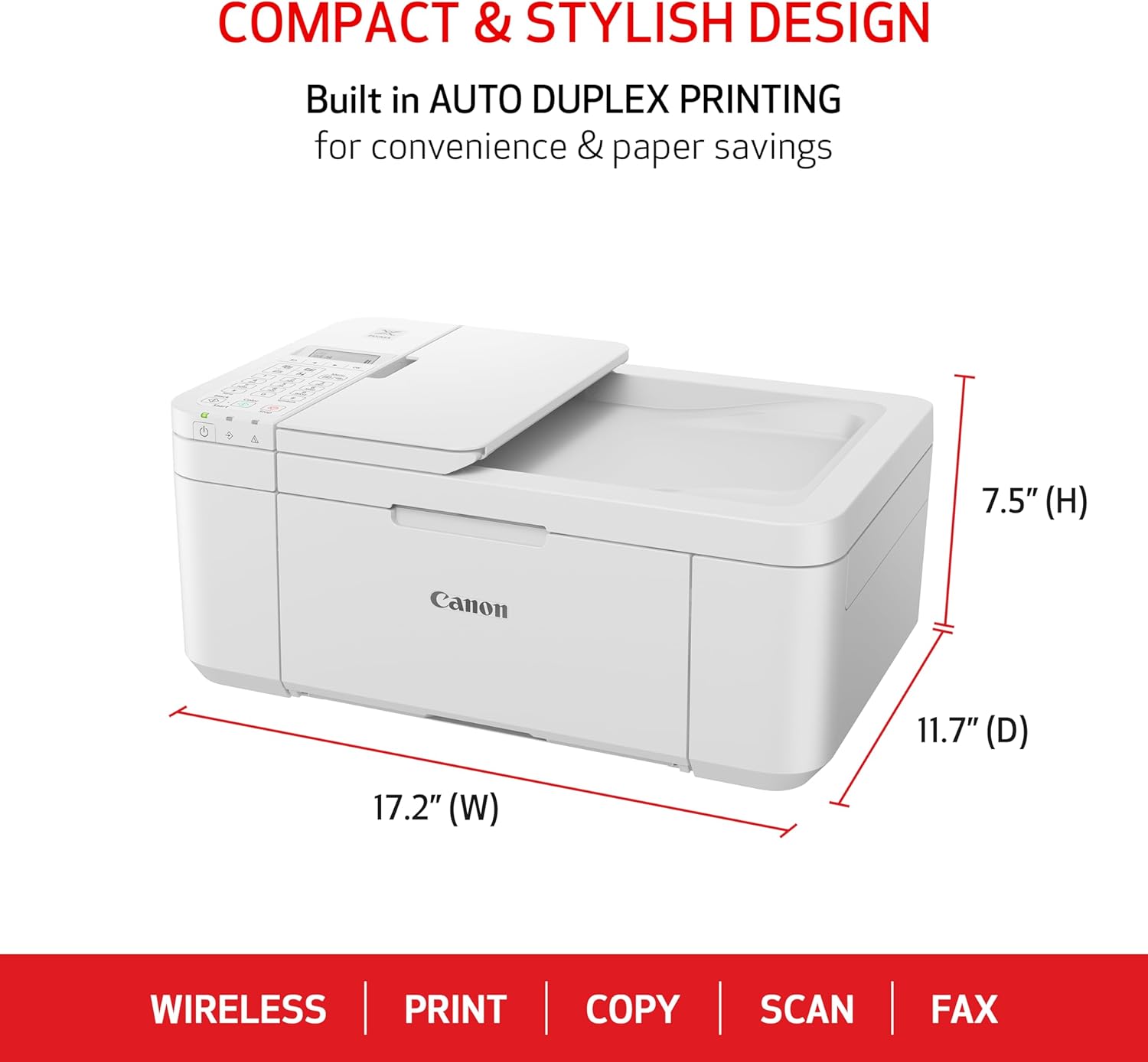 Canon PIXMA TR4720 All-in-One Wireless Printer Home use, with Auto Document Feeder, Mobile Printing and Built-in Fax, White