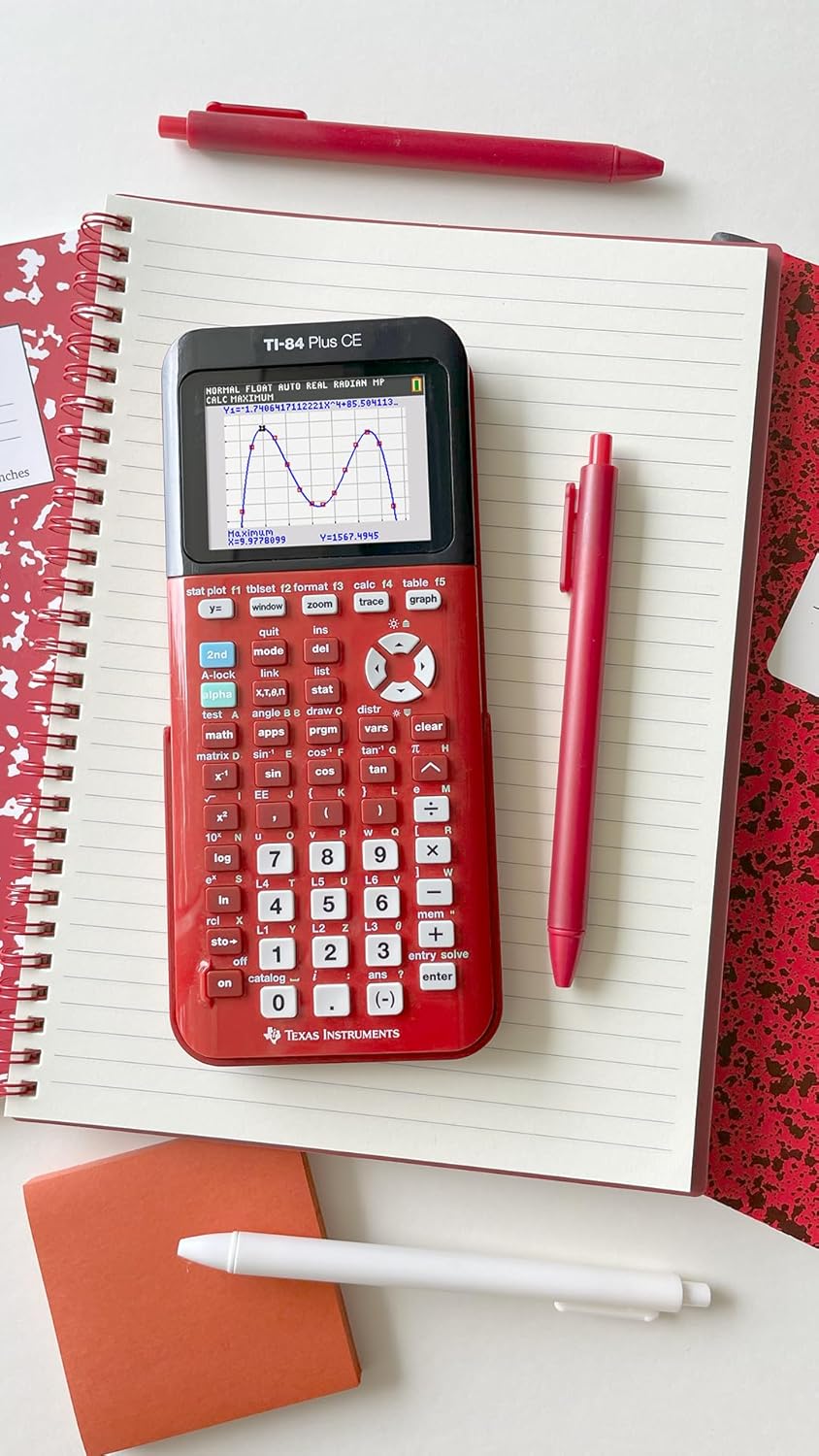 Texas Instruments TI-84 Plus CE Color Graphing Calculator, Radical Red Small
