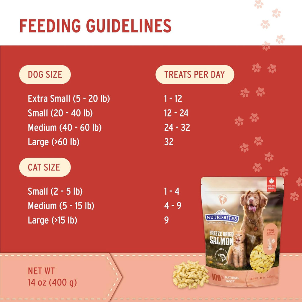 Nutri Bites Freeze Dried Salmon Dog & Cat Treats, 14oz | Healthy Pet Training Treats or Food Topper | All Natural, 1 Single Animal Protein, High Protein