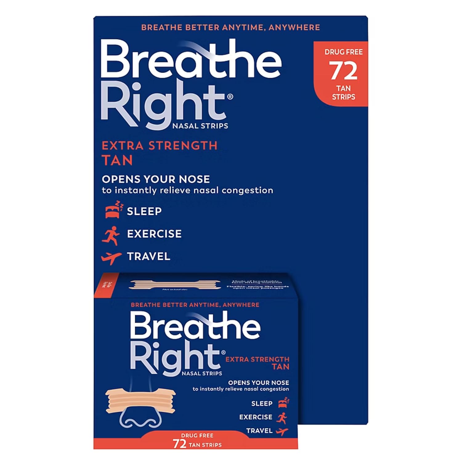 Breathe Right Extra Strength Nasal Strips, 72 Strips