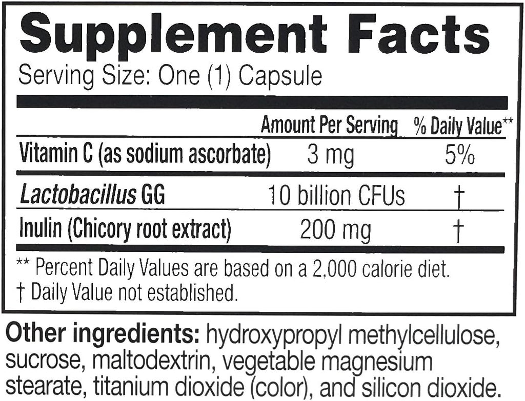 Supplement facts label with vitamins and probiotics on a white background