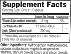 Supplement facts label with vitamins and probiotics on a white background