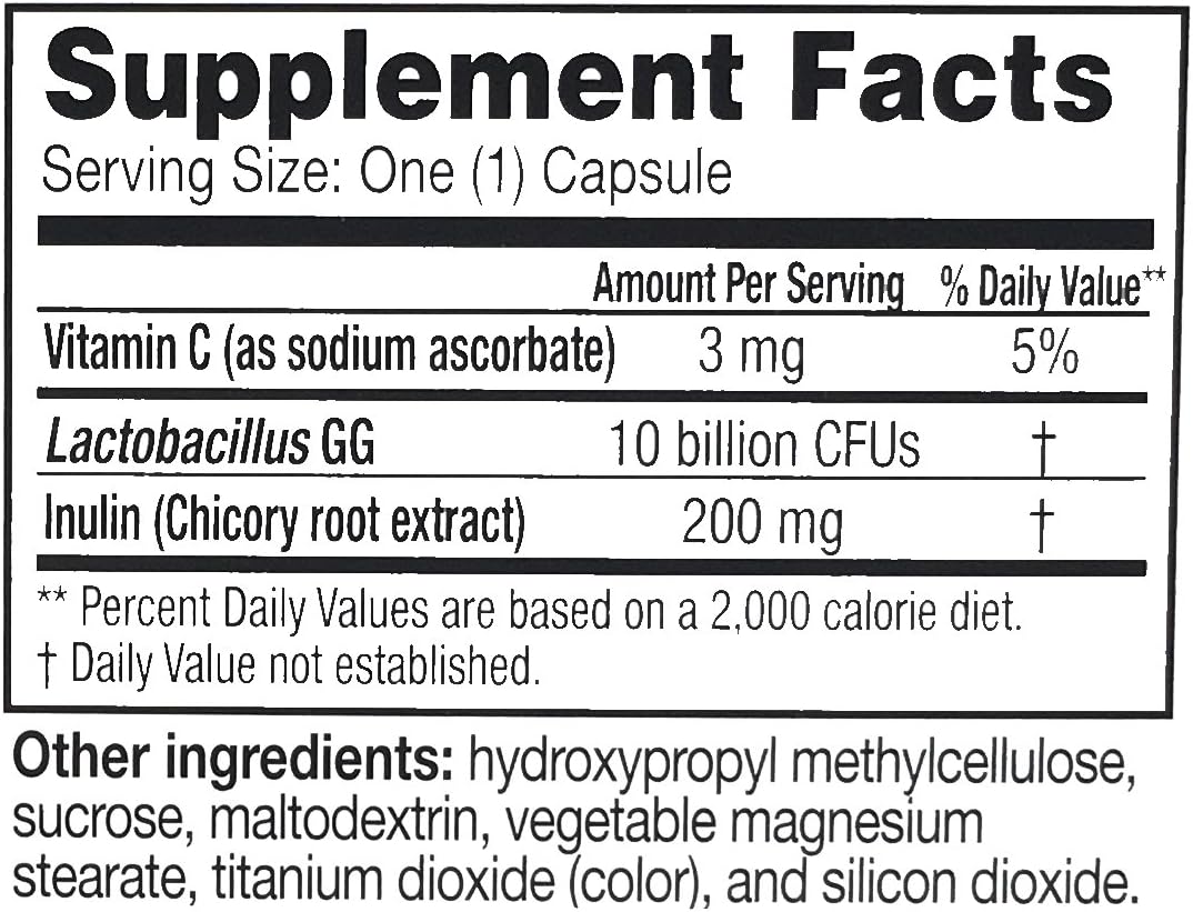 Supplement facts label with vitamins and probiotics on a white background