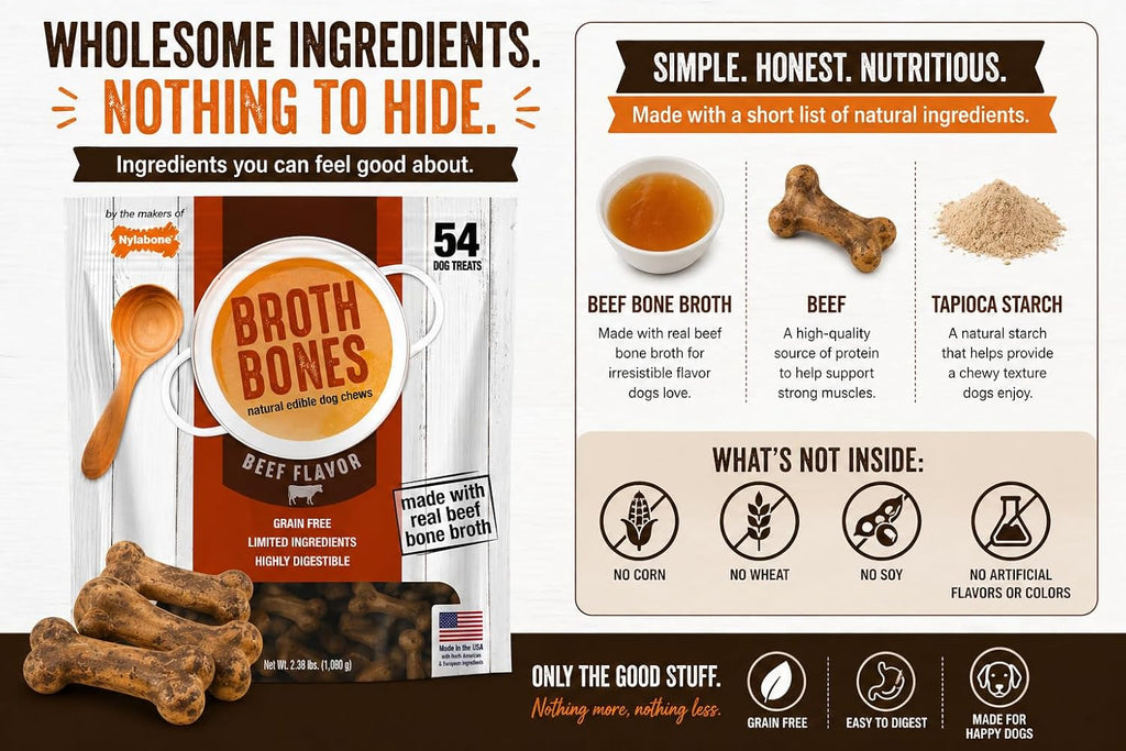 Nylabone Beef Broth Bones Dog Treats (Net 54Count), 2.38 Lb