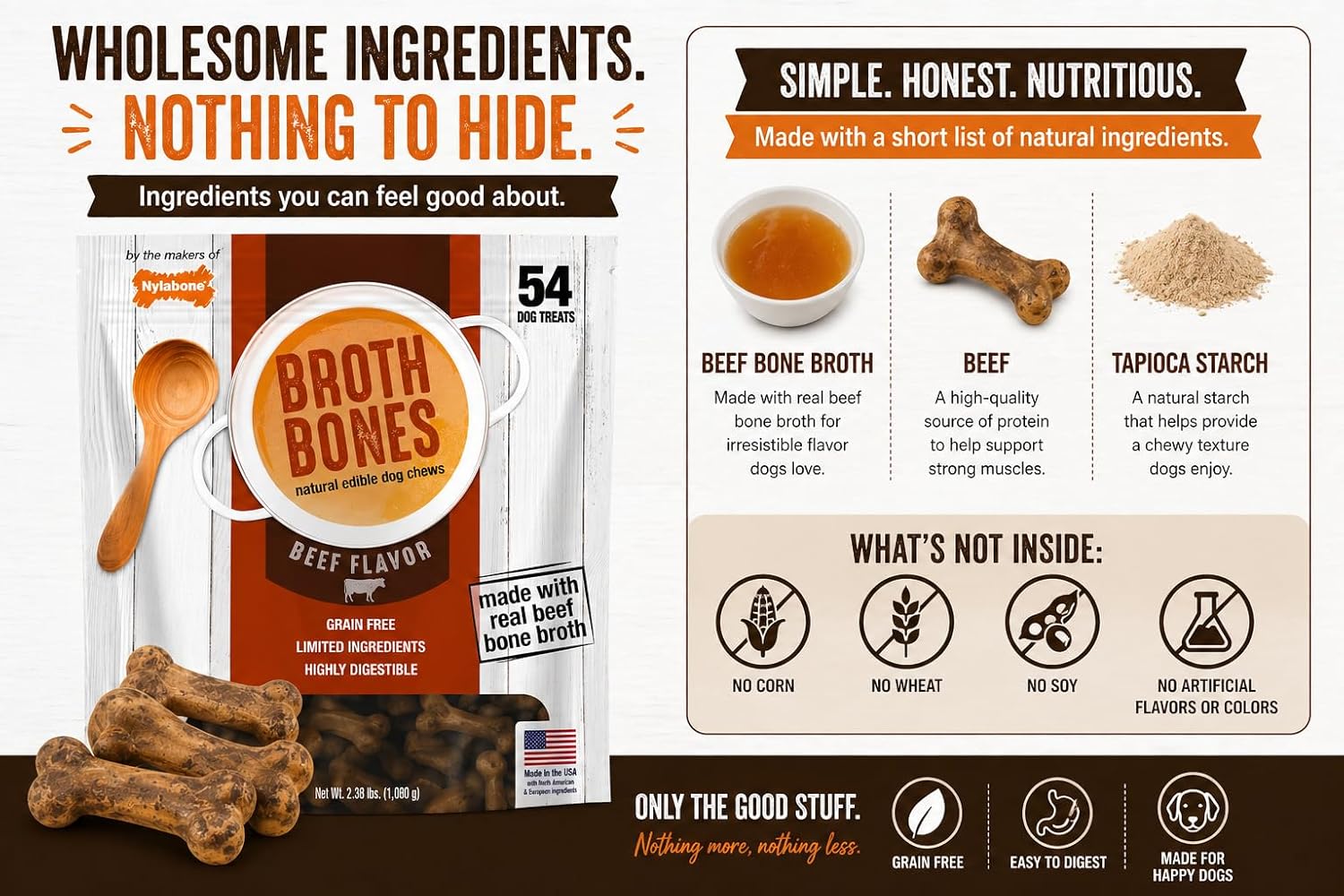 Nylabone Beef Broth Bones Dog Treats (Net 54Count), 2.38 Lb