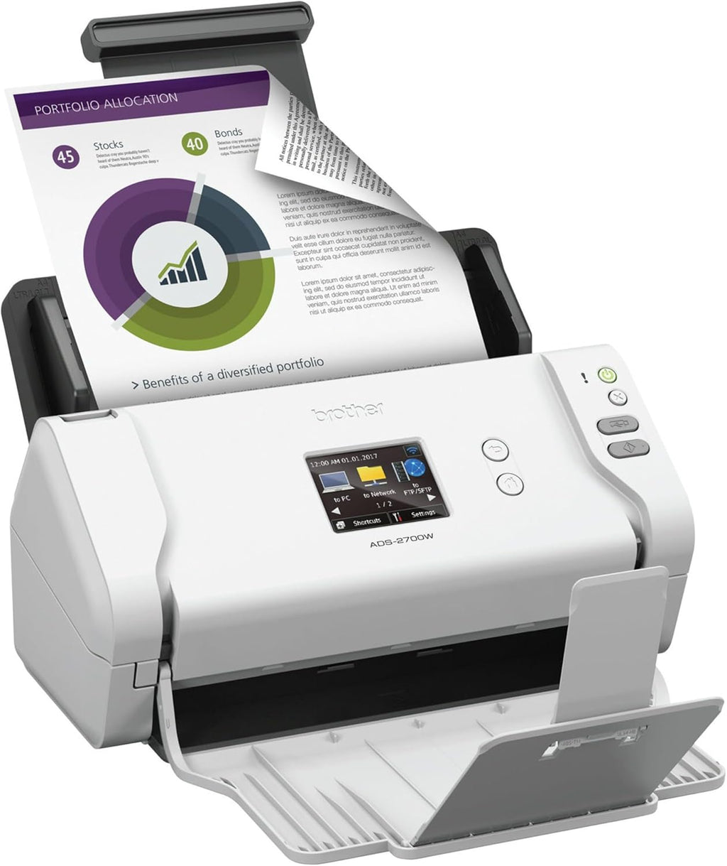 Brother Wireless High-Speed Desktop Document Scanner, ADS-2700W, Touchscreen LCD, Duplex Scanning