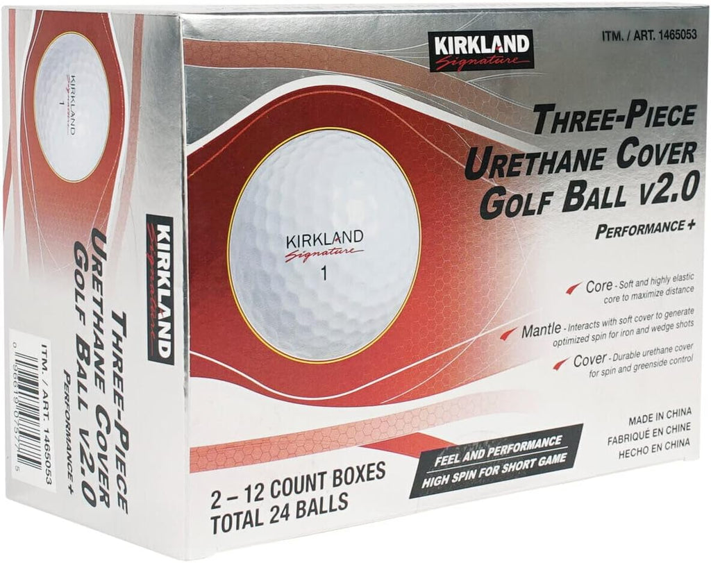 Kirkland Signature Three-Piece Urethane Cover Golf Ball v2.0 Performance + Total of 24 Balls, White