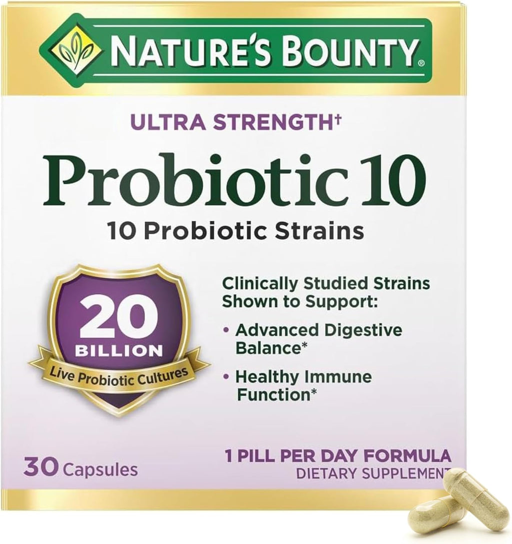 Nature's Bounty Probiotic 10 Daily Probiotic Supplement for Digestive, Immune, and Upper Respiratory Support, Ultra Strength, 30 Capsules 1 Pack