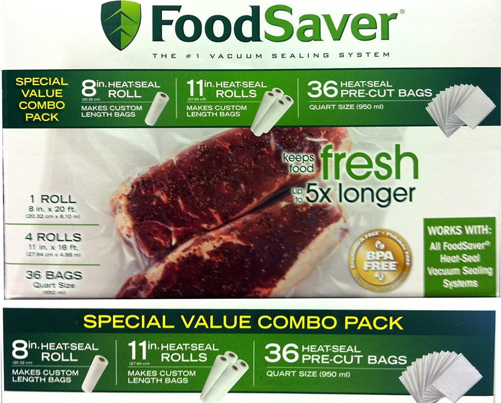 FoodSaver Special Value Vacuum Seal Combo Pack 1-8"Roll; 4-11"Rolls; 36 Pre-Cut Bags