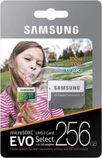 SAMSUNG (MB-ME256GA/AM) 256GB 100MB/s (U3) MicroSDXC EVO Select Memory Card with Full-Size Adapter