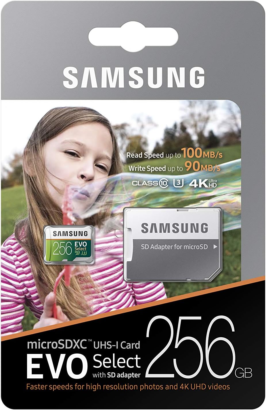 SAMSUNG (MB-ME256GA/AM) 256GB 100MB/s (U3) MicroSDXC EVO Select Memory Card with Full-Size Adapter