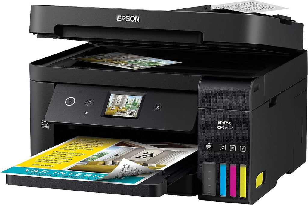 Epson Workforce ET-4750 EcoTank Wireless Color All-in-One Supertank Printer with Scanner, Copier, Fax and Ethernet