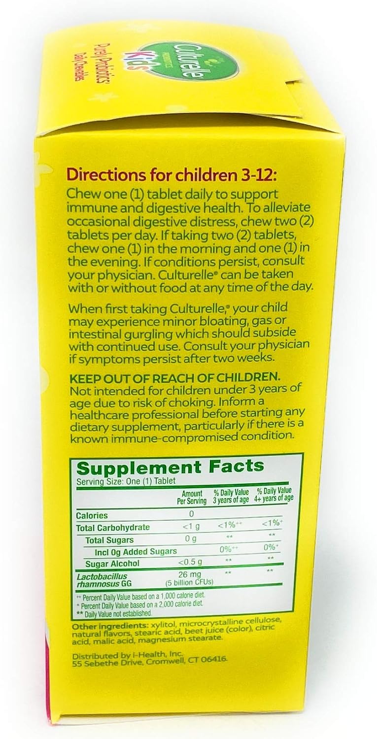 Culturelle Kids Chewable Daily Probiotic for Kids | Natural Berry Flavor Daily Supplement | 60 Count | Age 3+ | 100% Naturally Sourced Lactobacillus GG â€“The Most Clinically Studied Probiotic