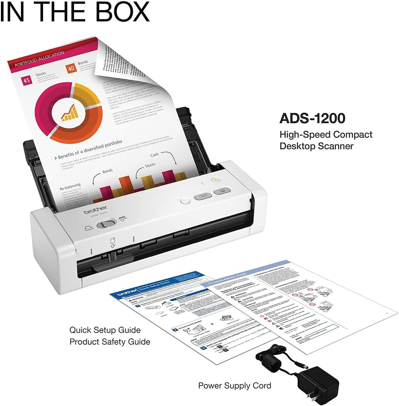 Brother Easy-to-Use Compact Desktop Scanner, ADS-1200, Fast Scan Speeds, Ideal for Home, Home Office or On-The-Go Professionals