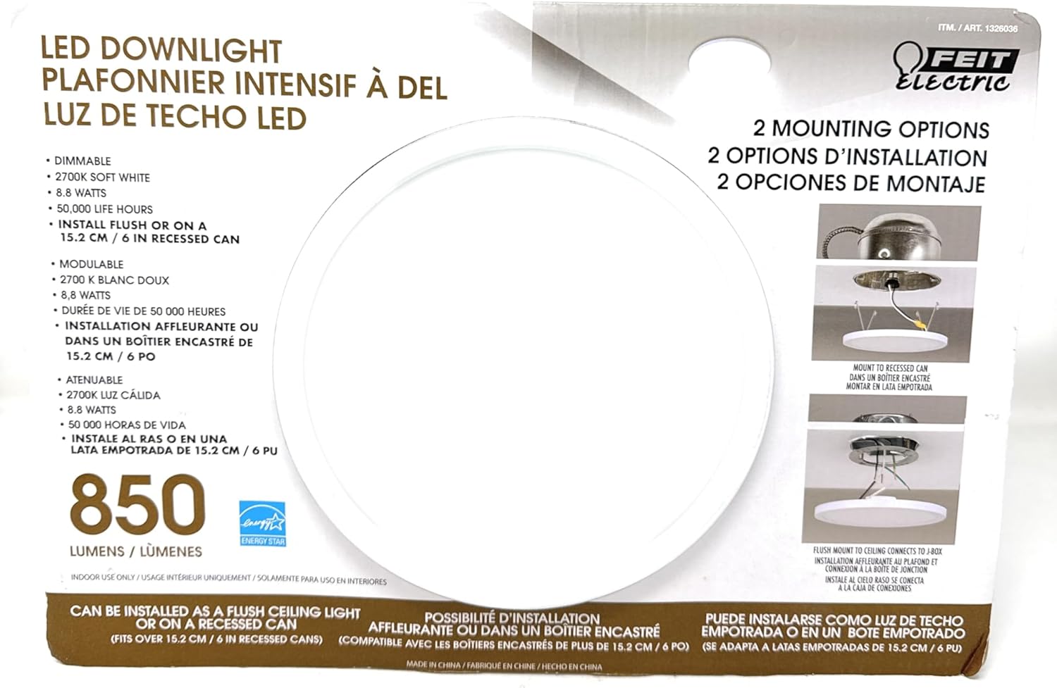 Feit Electric Round, 2 Mounting Options, for Home, Office, Commercial LED Downlight, 7.5", 2700K Soft White