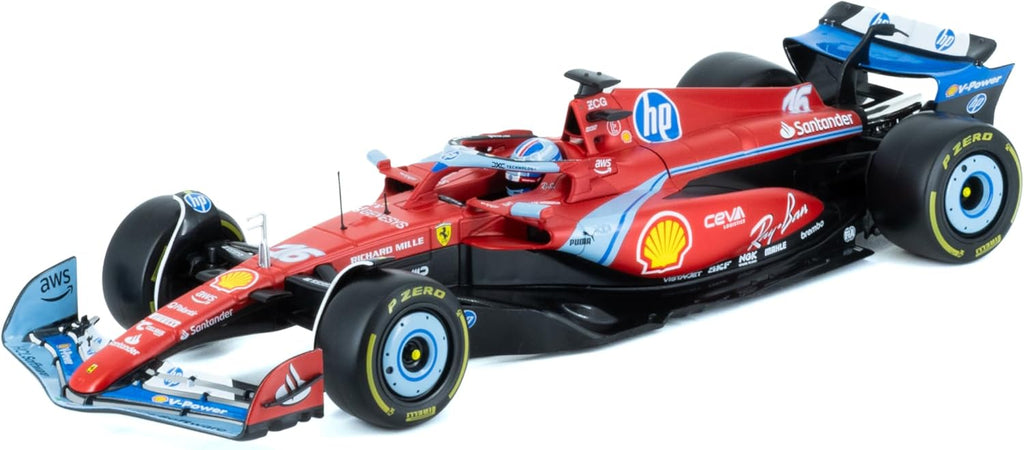 Red and blue Formula 1 car with various sponsor logos on a white background