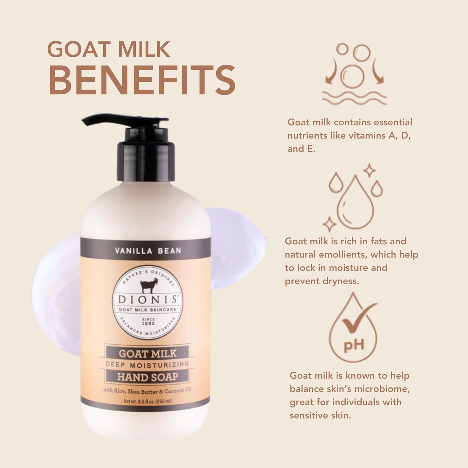 Dionis Goat Milk Vanilla Bean Hand Soap 8.5 oz (Pack of 1)