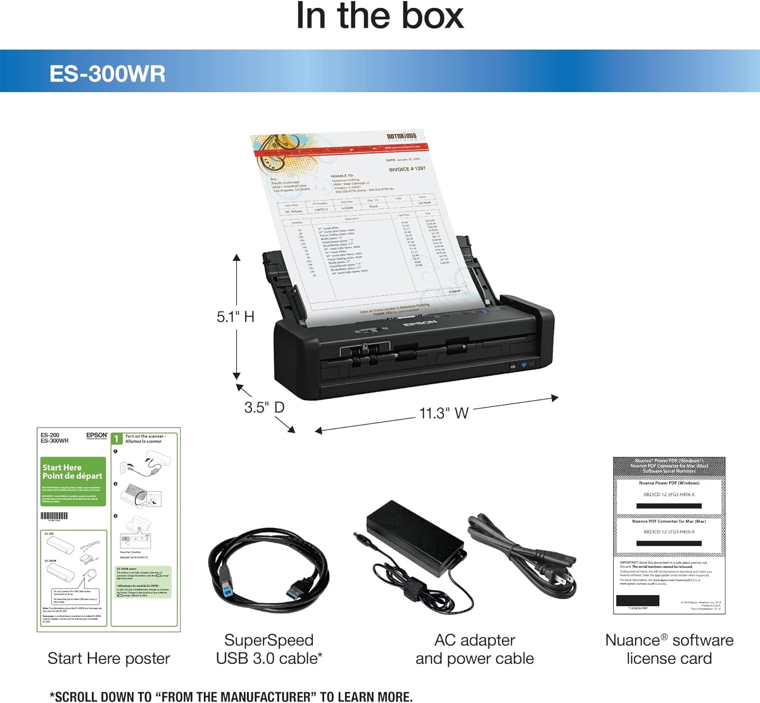 Epson ES-300WR Wireless Color Portable Duplex Document Scanner Accounting Edition for PC and Mac Auto Doc Feeder (ADF)