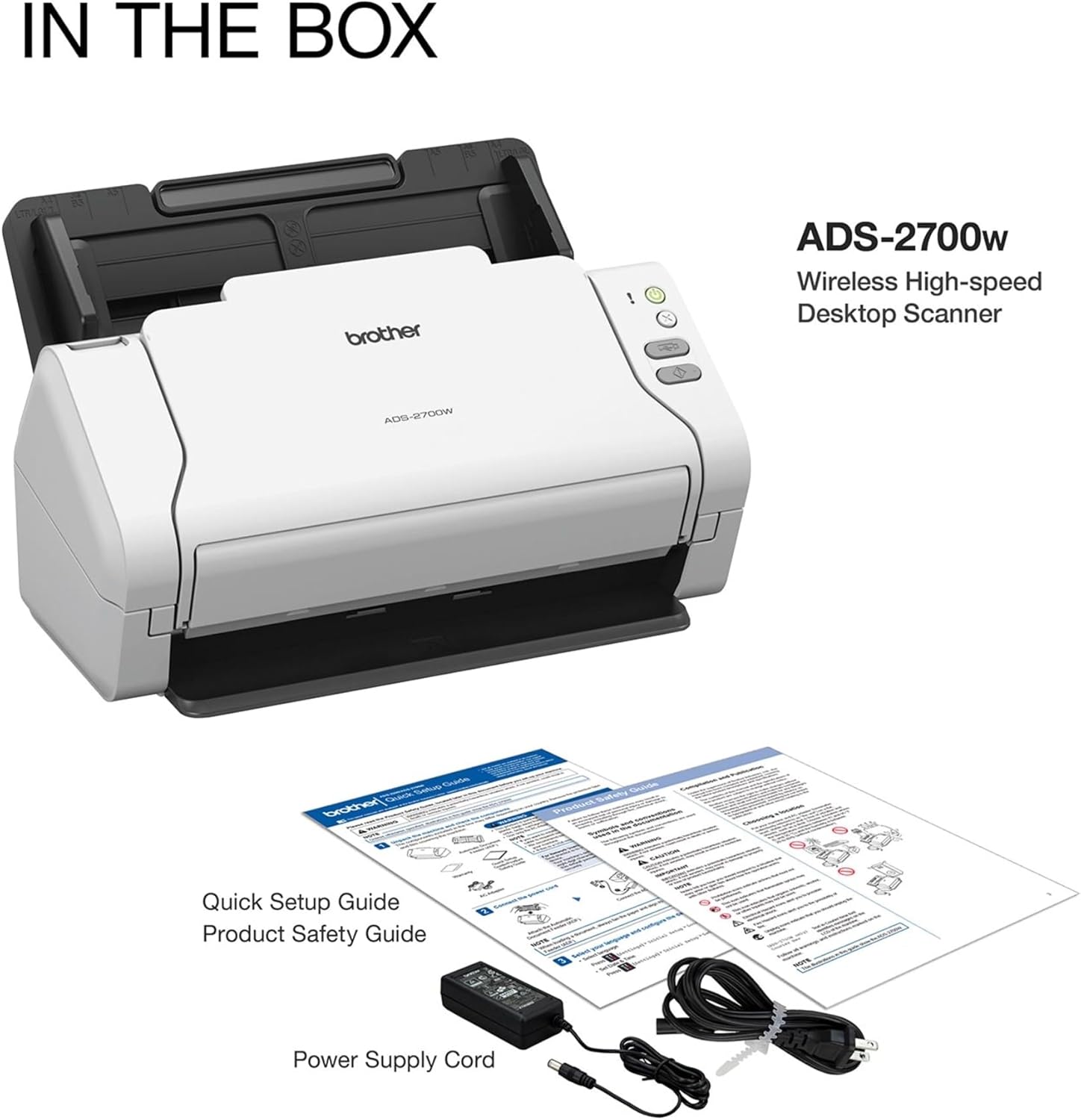 Brother Wireless High-Speed Desktop Document Scanner, ADS-2700W, Touchscreen LCD, Duplex Scanning