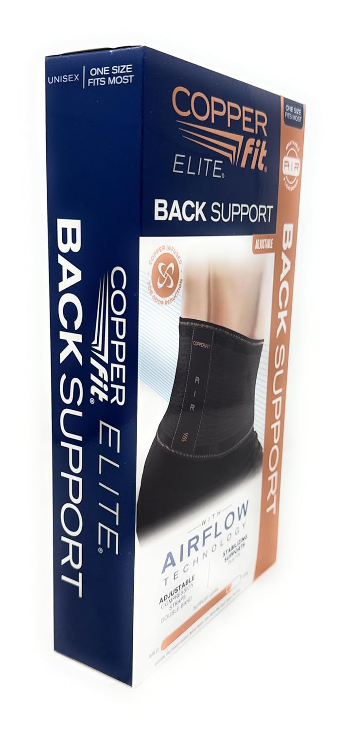 Copper Fit Elite Air Back Support Brace with Airflow Technology, Adjustable Compression Straps, Double Band, One Size Fits Most