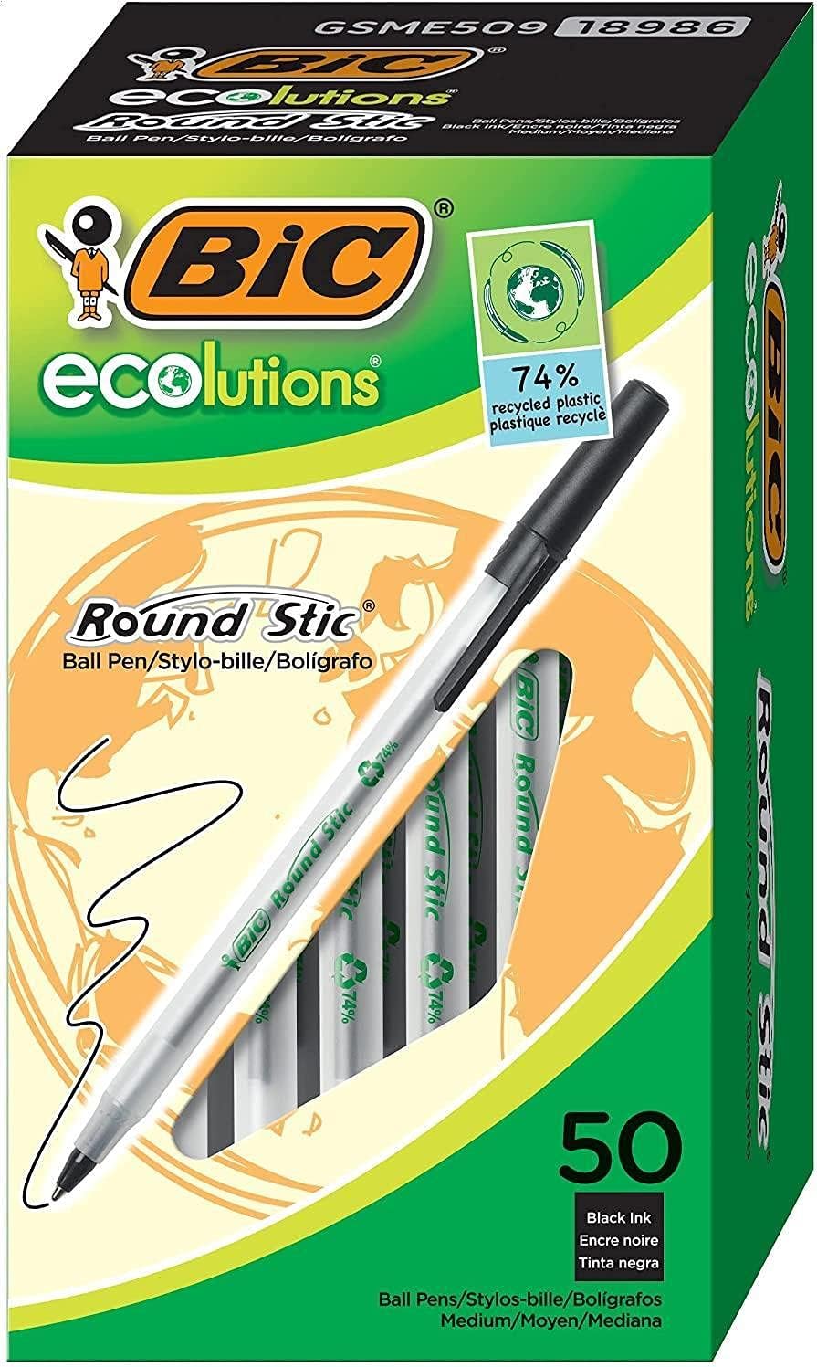 BIC Ecolutions Round Stic Ballpoint Pen, Medium Point (1.0mm), Black, 144-Count, For a Smooth Writing Experience