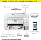 Epson EcoTank ET-3760 Wireless Color All-in-One Cartridge-Free Supertank Printer with Scanner, Copier and Ethernet, Regular