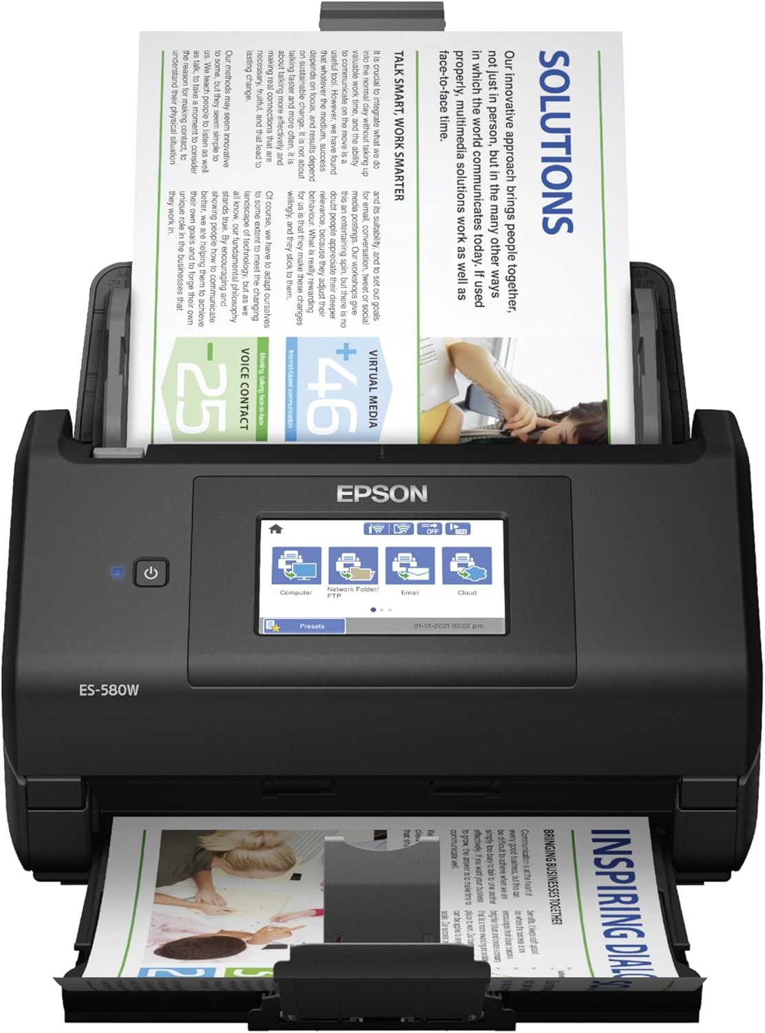 Epson document scanner with a document being scanned into it