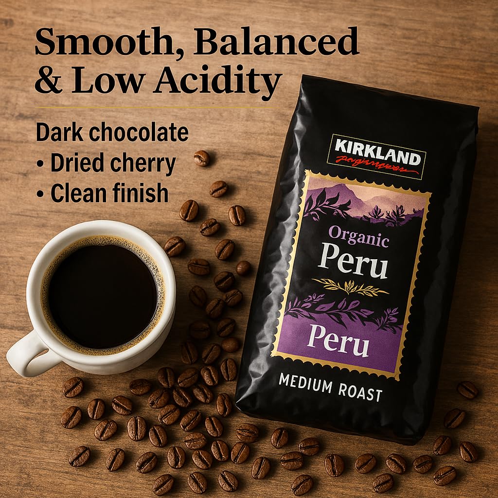 Kirkland Signature Organic Whole Bean Coffee from Peru- 2lb Whole Bean Medium Roast