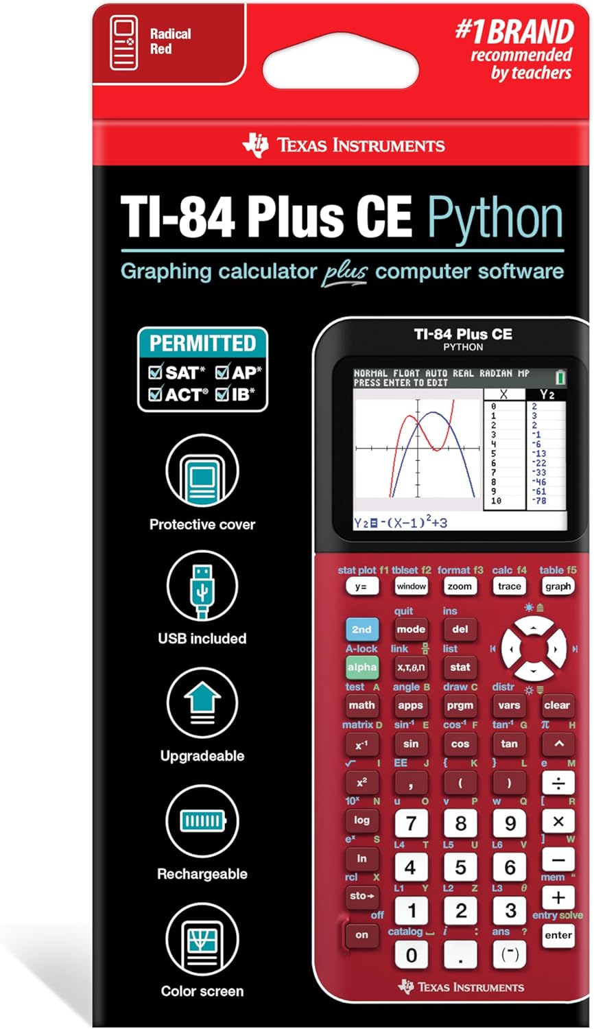 Texas Instruments TI-84 Plus CE Color Graphing Calculator, Radical Red Small