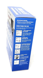 Blue box with white text and icons on a white background