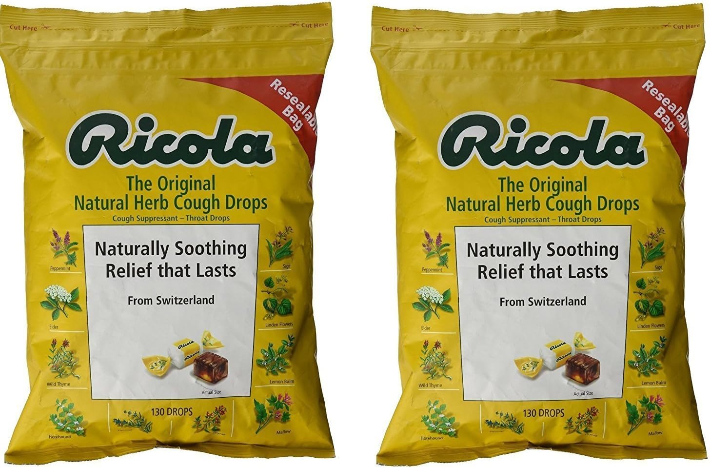 Ricola Original Herb Bag | Cough Suppressant Throat Drops | Naturally Soothing Long-Lasting Relief - 130 Count (Pack of 2)