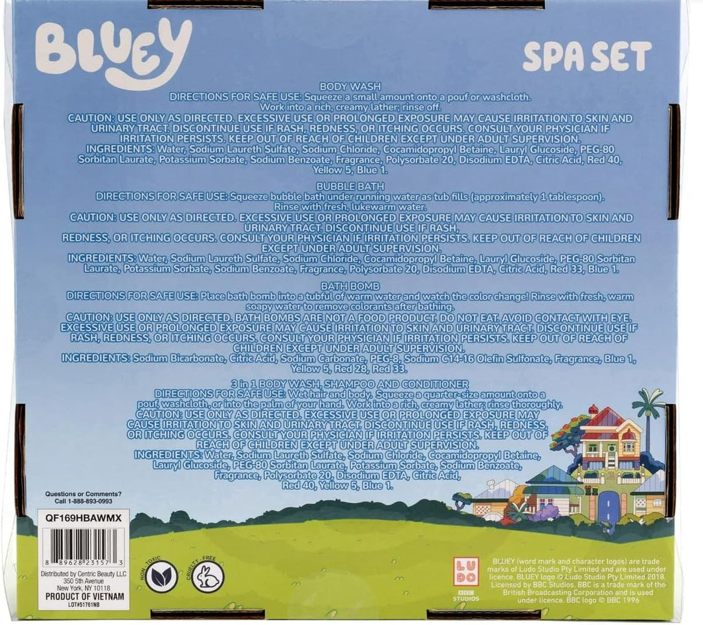 Bluey Cozy Time Set: Hair Towel, Bubble Bath, Rainbow Bath Bomb, Sponge, Body Wash